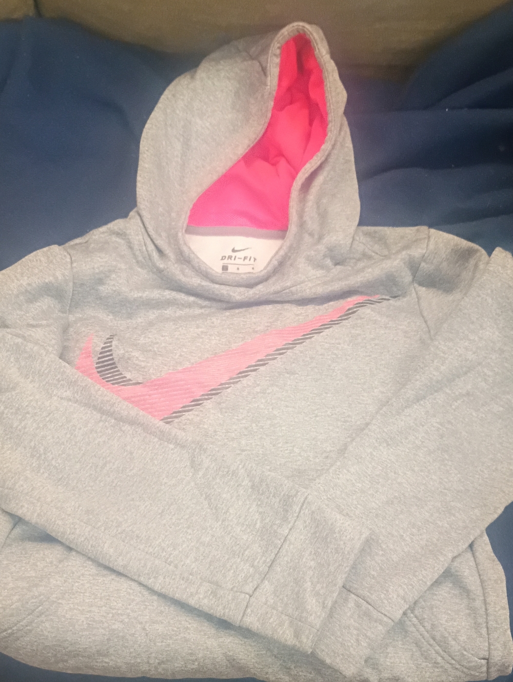 Nike Youth Gray Hoodie with Pink Swoosh